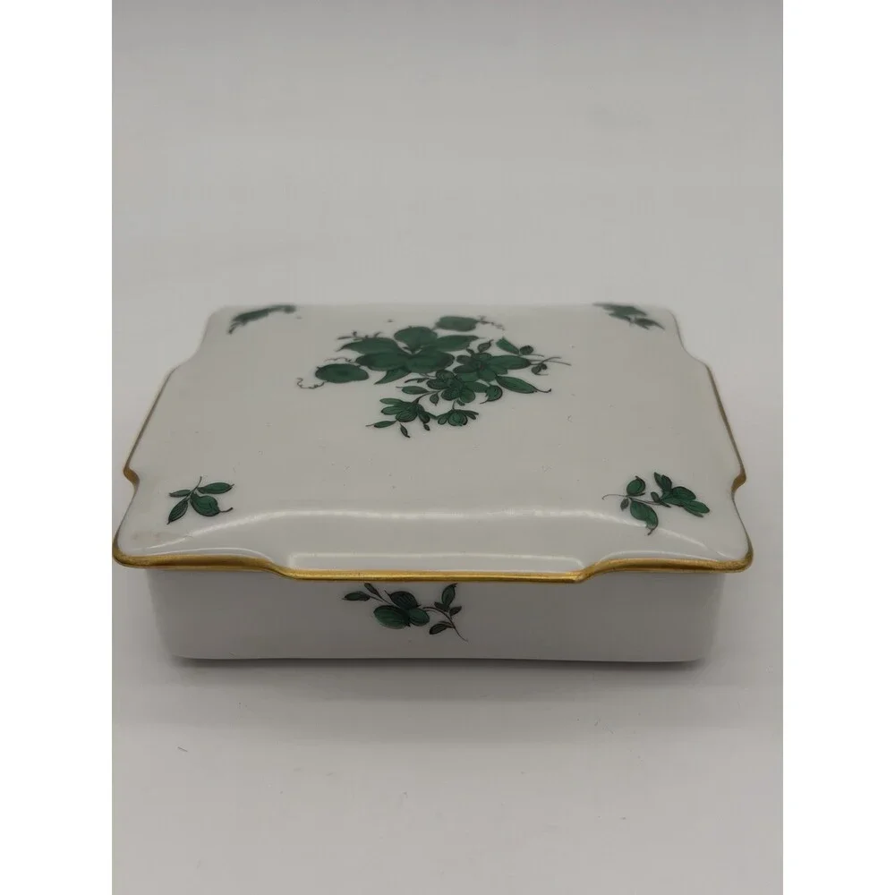 Augarten Wien MARIA THERESIA Green Floral Vienna Austria Square trinket box